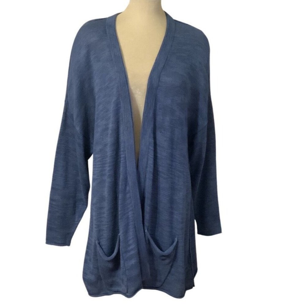 Tommy Hilfiger Long Cardigan Sweater Womens Plus Size 2X Solid Blue Pockets Open